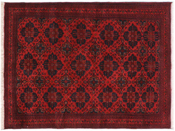 handmade Tribal Biljik Khal Muhammadi Drk. Red Black Hand Knotted RECTANGLE 100% WOOL area rug 4x6